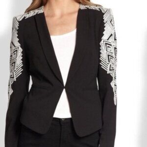 BCBGMAXAZRIA Embroidered Blazer Size XXS Black Workwear Office Business Casual